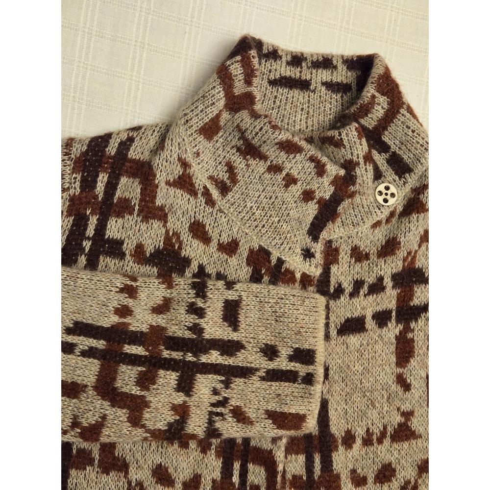 Cocogio Womens Size Large Open Front Sweater Coat Long Cardigan Plaid Wool Italy